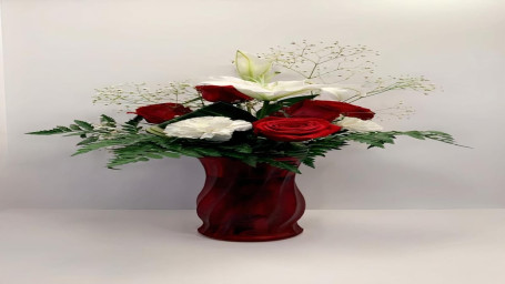 Tall Red Vase Assorted Flower Bouquet