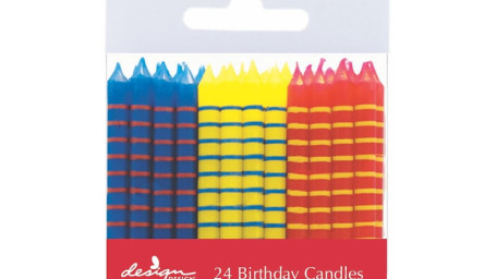 Primary Color Stripe Candles 24Pk