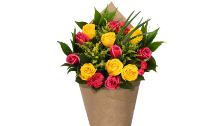 Premium Dozen Rose Bouquet Yellow Pink