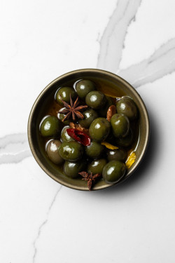 Andalusia Green Olives, Aromatic Spices, Cold Pressed Olive Oil
