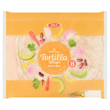 Morrisons White With More Tortilla Wraps Confezione Da 8