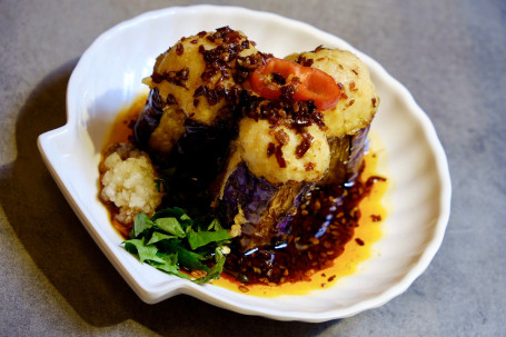 Chuān Zhī Niàng Jiā Zi Seafood Stuffed Eggplant With Spicy Sichuan Sauce