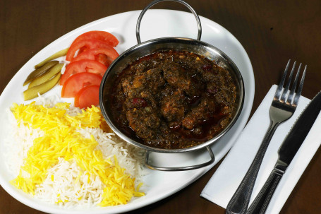 Ghorme Sabzi Polo Persian herbs, kidney beans and Lamb Stew with rice)