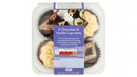 Co Op 4 Chokolade Vanilje Cupcakes