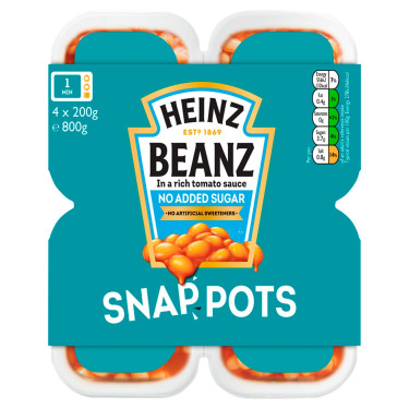 Heinz Beanz No Sugar Snap Potten 4x200g