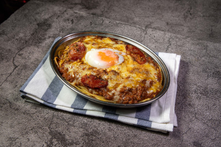 Pú Guó Cháng Wēn Quán Dàn Jú Ròu Jiàng Yì Fěn Baked Bolognese Spaghetti With Chorizo Onsen Egg