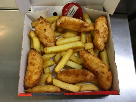 Large chicken strips with chips (6 pcs ketchup)