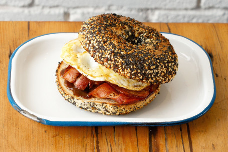 Eggs, Bacon And Hp Sauce Bagel