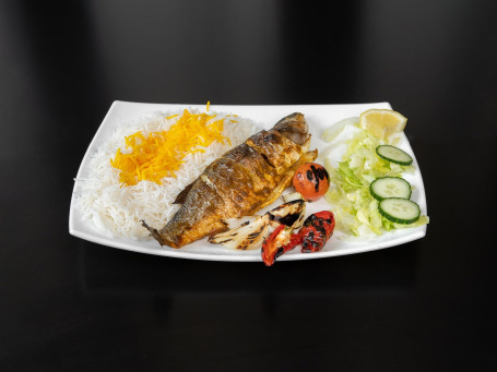 Grilled Fish Sea Bass (Bones) With Special Basmati Rice سمك باس البحر مشوى مع الأرز