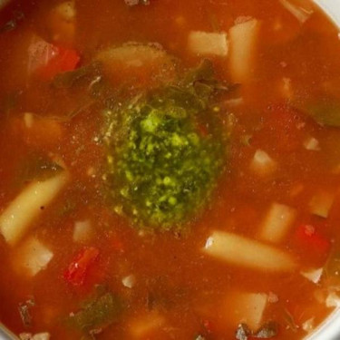 Low-Fat Vegetarian Garden Vegetable Soup With Pesto