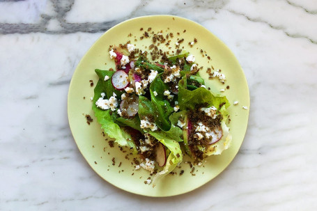 Butterhead Lettuce With Radish, Manouri And Black Lime Pangrattato