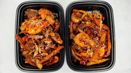 Sauteed Rib And Shrimp With Pepper In Iron Wok （Gàn Guō Pái Gǔ Xiā）
