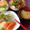 C10. Tuna Salmon Sashimi (4 Pcs), Chicken Or Beef Teriyaki Don, Salad Miso Soup