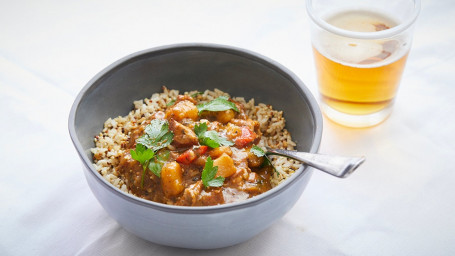 Coconut Chicken Curry With Aubergine, Basmati Rice And Ancient Grains