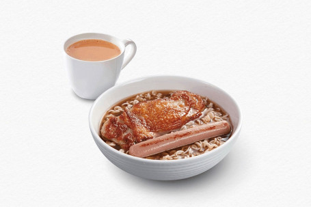 Jī Bā Cháng Zǐ Jí Shí Miàn． Pèi Chá Fēi Chicken Steak Sausage W Instant Noodles． W Tea Or Coffee