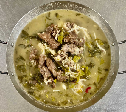 Beef In Hot Pot With Needle Mushrooms And Suan Cai Jīn Zhēn Suān Cài Féi Niú