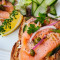 Smoked salmon open sandwich with salad