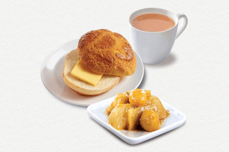 Ān Jiā Xiān Yóu Bō Luó Bāo． Pèi Shí Pǐn、 Chá Fēi Pineapple Bun W Anchor Fresh Butter． W Food． W Tea Or Coffee