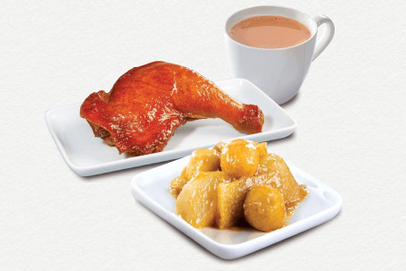 Shì Yóu Huáng Jī Bì． Pèi Shí Pǐn、 Chá Fēi Soy Sauce Chicken Leg ‧ W Food． W Tea Or Coffee