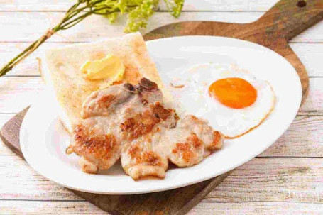Xiāng Jiān Zhū Bā Cān Pan Fried Pork Chop Luncheon Meat/ Sausages/Ham/Scramble Egg Thick Toast With Butter