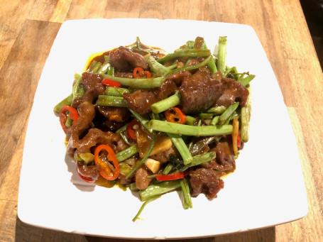 Spicy Stir-Fried Lamb With Morning Glory