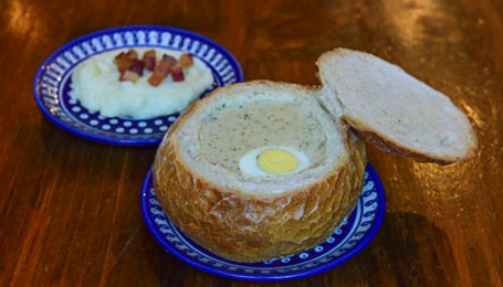 White Borscht Served In Bread