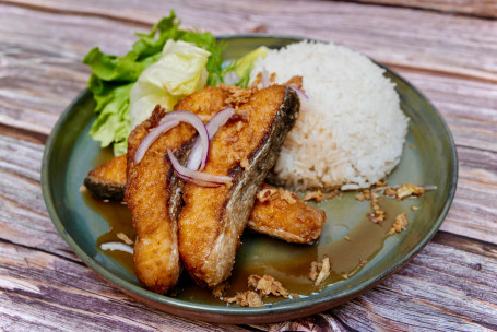 Crispy Marinated Salmon Steamed Jasmine Rice