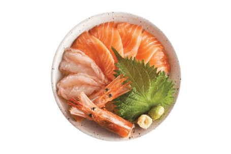 Chì Hǎi Xiā Sān Wén Yú Jǐng Red Shrimp And Salmon Don