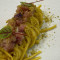 Tagliolini Pasta, Yellow Tomato Sauce, Amberjack Tartare With Lime And Pistachio Powder