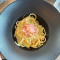 Spaghetto Quadrato Alla Carbonara, Guanciale Pecorino Romano, Con Tartare Di Gambero Di Mazara Del Vallo E Scorza Di Lime