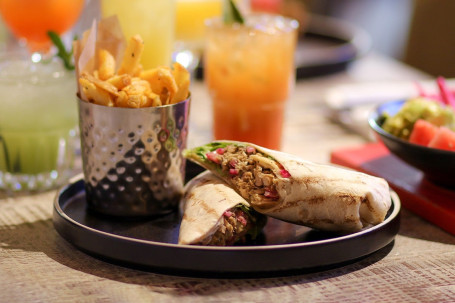 Roti Wrap, Fries And Drink