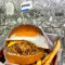 Impossible Beef Egg Burger With Cajun Fries