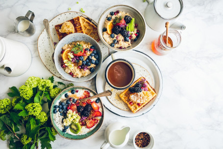 Breakfast Family Feast With Waffles