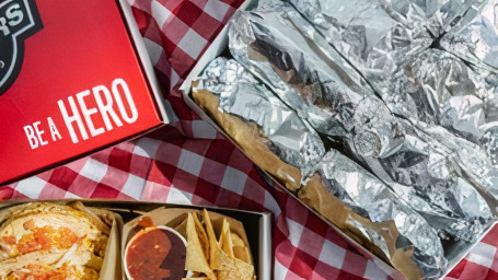 Burrito Hero Box: 6 Burritos, Large Chips Salsa