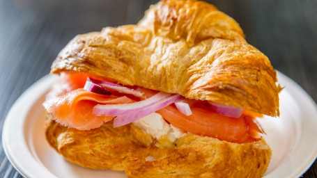 C15. Smoked Salmon, Cream Cheese And Red Onions Sandwich On A Croissant