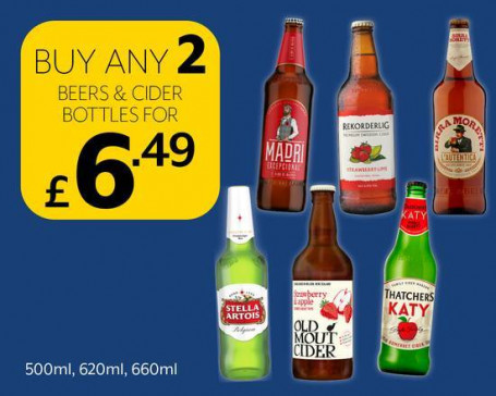 Cold Beers/Ciders 2 for £6.49